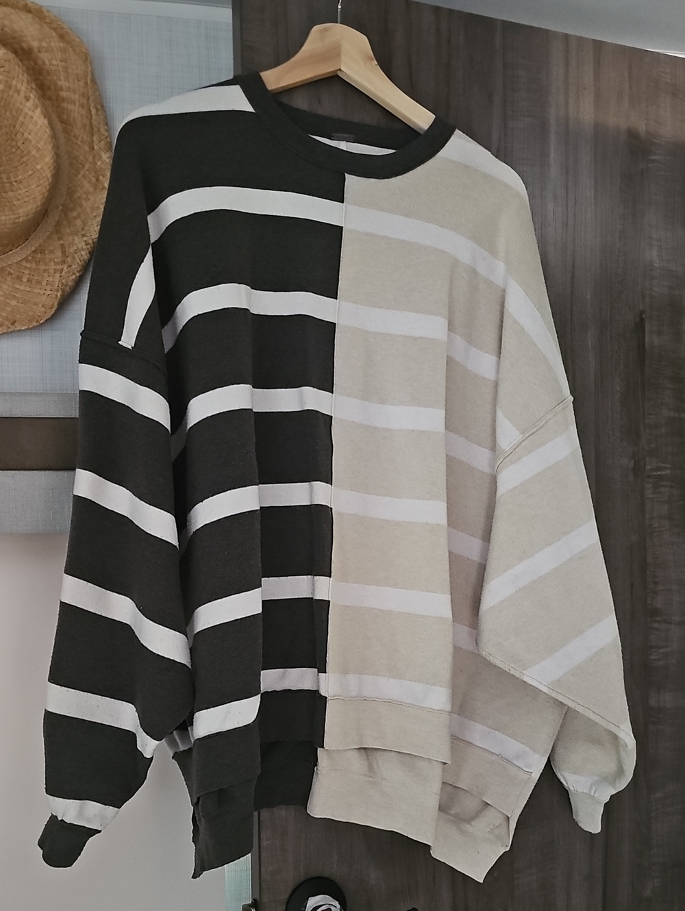 Free People Oversized Striped Crewneck Sweater in Black and Cream